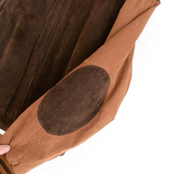 Vintage Avalanche Brown Tan 100% Suede Leather Lined ZipUp Bomber Varsity Jacket - Picture 10 of 16